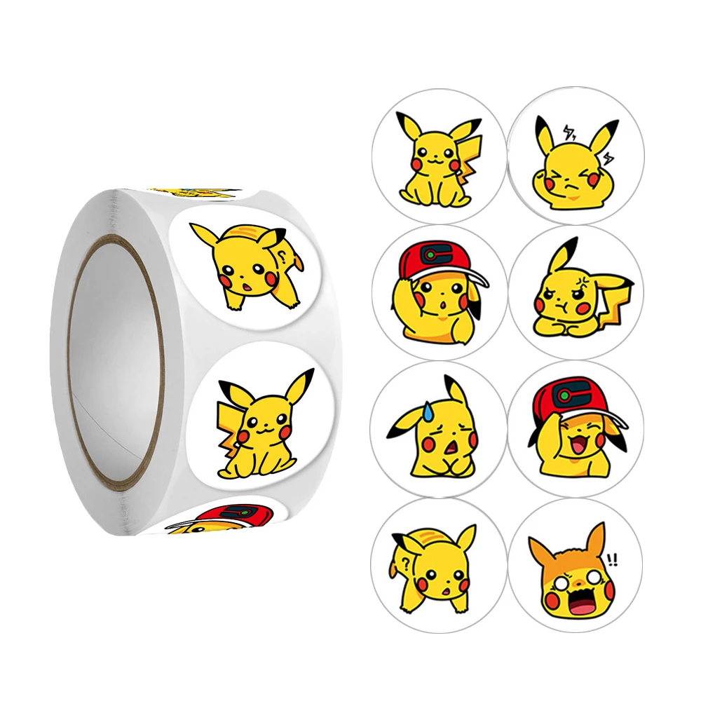 

500pcs/roll Kawaii Pokemon Anime Pikachu Stickers Cute Cartoon Sealing Sticker Notebook Phone Guitar Graffiti Decals Decoration