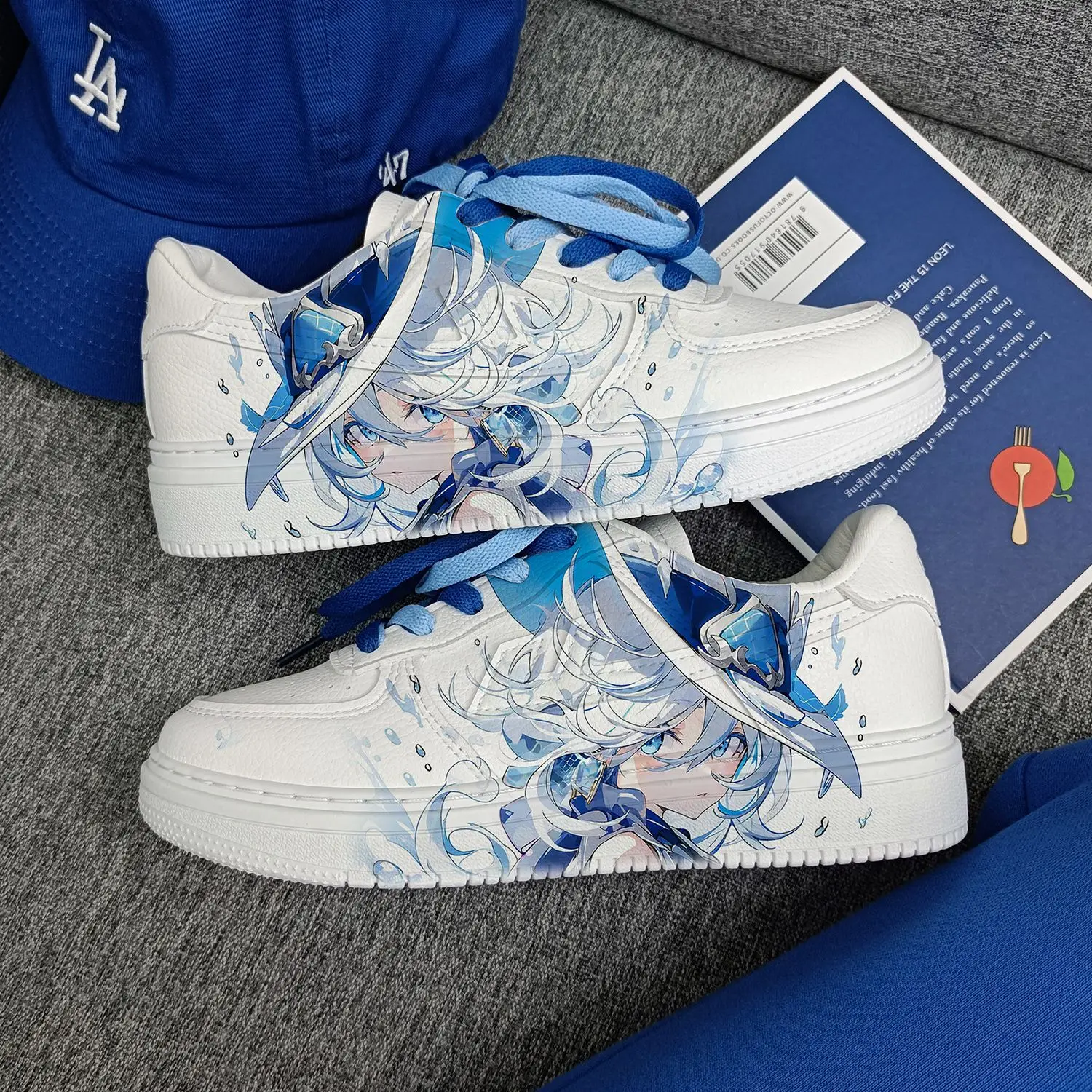 Аниме-кроссовки Genshin Impact Furina для косплея, белые, на плоской подошве, повседневные, спортивные, для студентов, реквизит на Хэллоуин