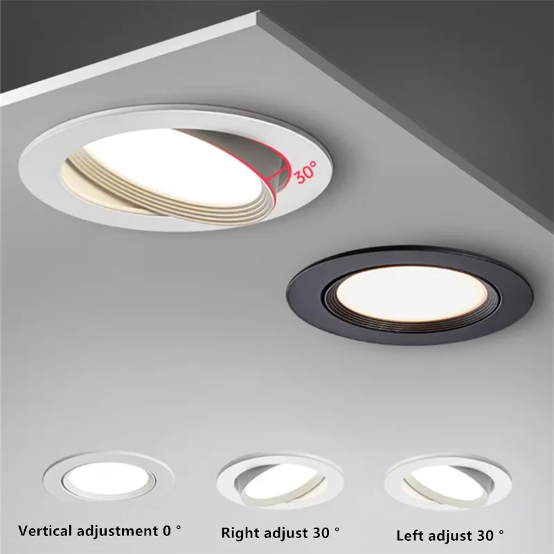 High-performance Embedded LED Downlight Angle Adjustable 5W7W9W12W15W20W COB Anti-Glare Dimmable Ceiling Light Spotlights CRI＞98