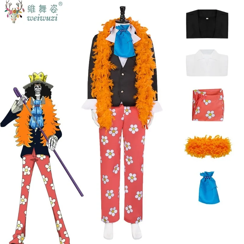 

Halloween Party Fish-Man Island Arc Straw Hat Pirates Musician Soul King Brook Cosplay Costume Anime After The Timeskip Outfit