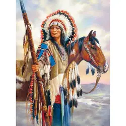 GATYZTORY Painting By Numbers 40x50cm Frame Indians And Horses Figure Paint By Number Home Decor Wall Art Picture Unique Gifts
