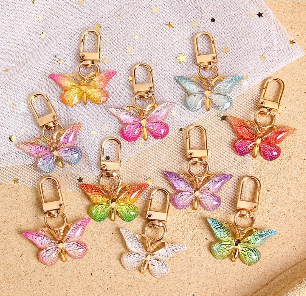 ファッション絶妙な蝶キーホルダークリスタル蝶ロブスターボタンキーホルダーアクセサリーハンドバッグペンダントパーティー装飾