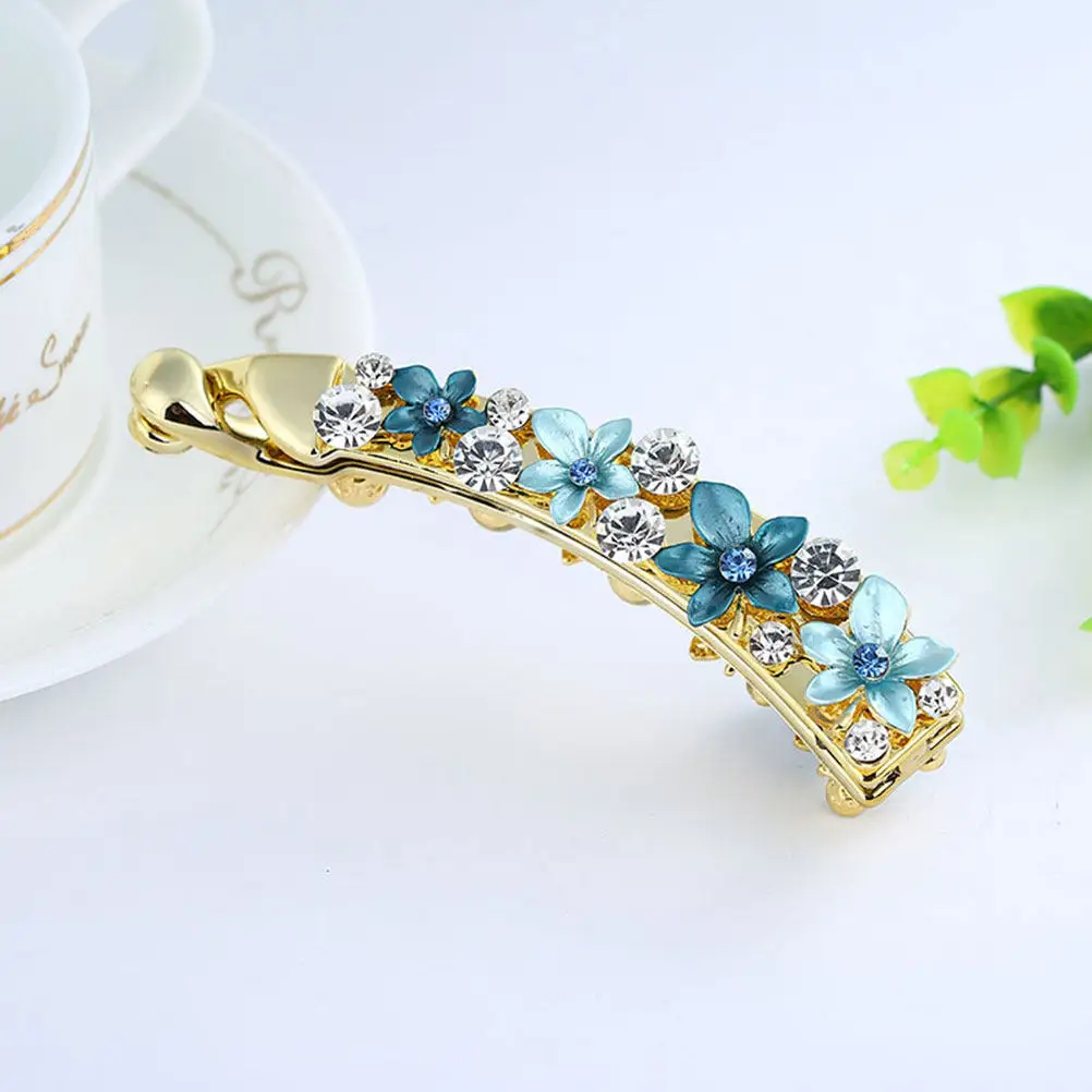 4Pcs Flower Crystal Banana Hair Clips Long Hair Clip Toothed Ponytail Holders for Women Work Party Beach Updo Ponytail Clip