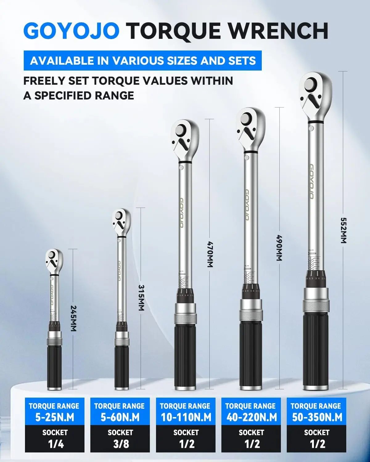 Torque Wrench Set 20-210 N.m Chrome Vanadium Steel Certified Ideal for Automotive Towing DIY and Exhaust System Maintenance