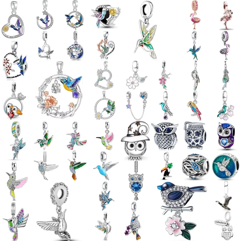 925 Silver，Dynamic Bird,Hummingbird,Emerald Bird,Bird Bead Pendant Suitable Original Bracelet DIY Accessories Exquisite Jewelry