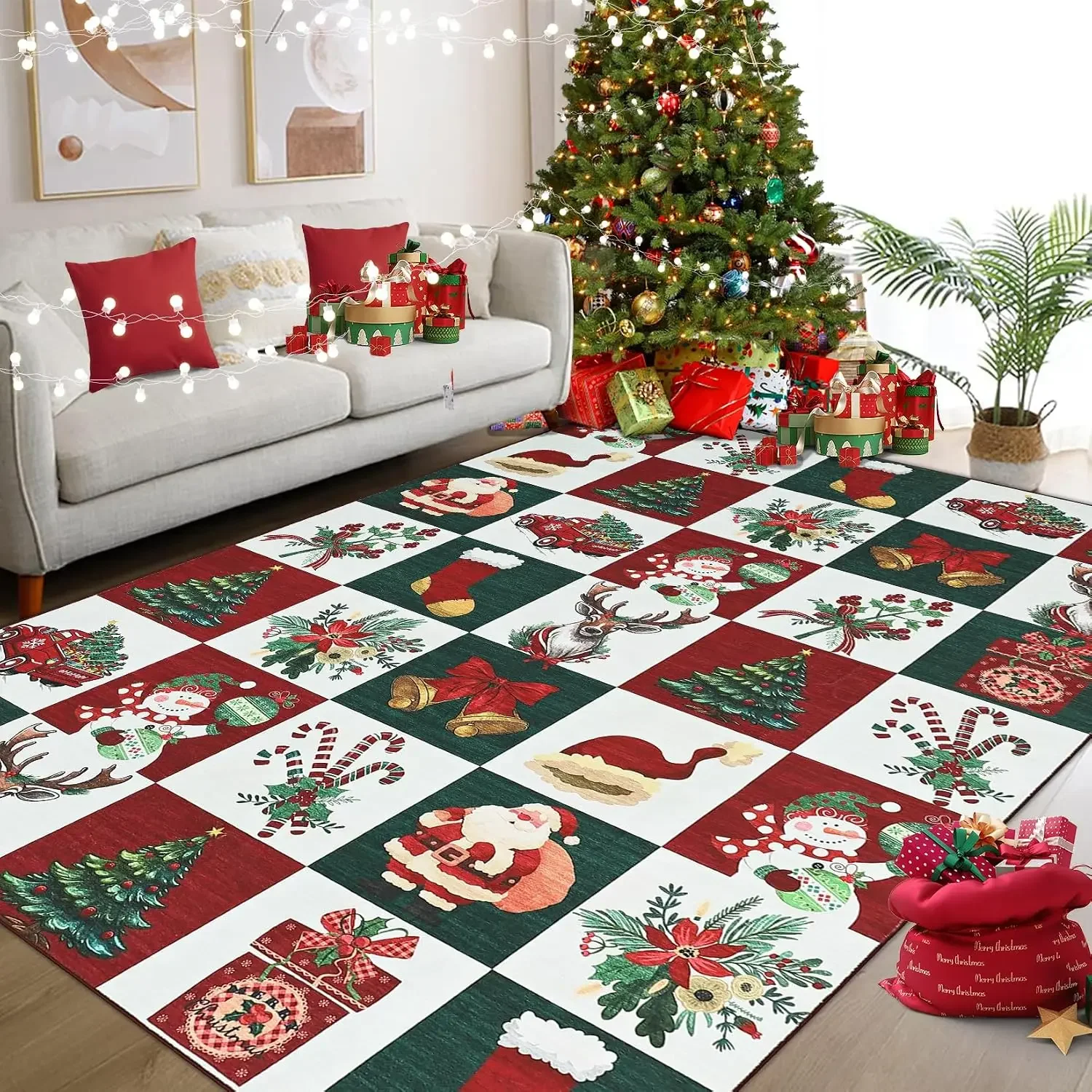 Garvee Christmas Rugs for Living Room Prints Soft Low Pile Bedroom Rug Large Carpet Stain Resistance Non Shedding Indoor Carpet for Dining Room Kitchen Office Decor