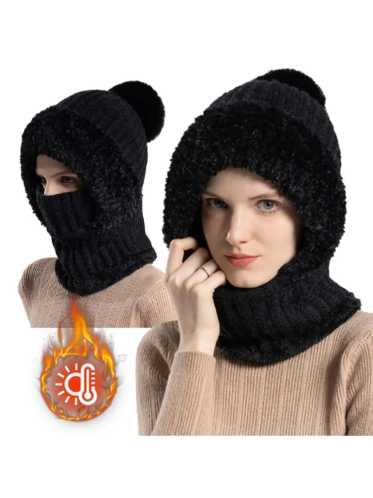 AliExpress Scarf Mask One-piece Hat Thermal Cashmere Neck Warm Ski Windproof Hat Thick Plush Beanies For Outdoor Cycling