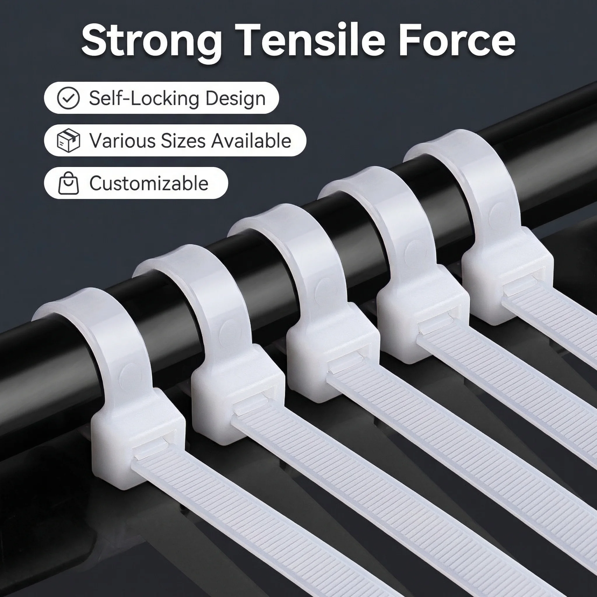 

Large Nylon Zip Tie White Self-Locking Cable Tie 5*200mm High Strength Fixed Belt Tie Industrial Binding Rope 5*350mm 8*400mm