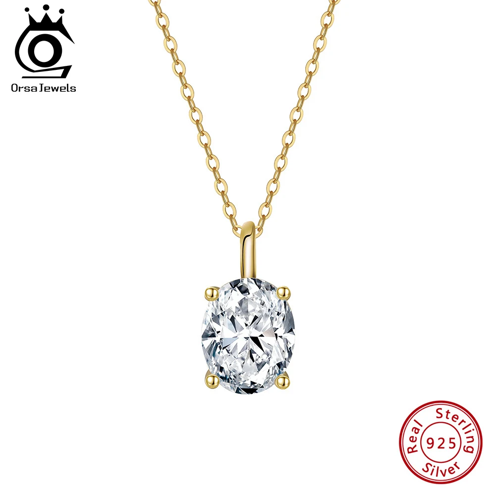 

ORSA JEWELS 925 Sterling Silver 8A Dazzling Zirconia Pendant Necklace Gift Classic Oval Neck Accessory Jewelry for Bridal LZN22