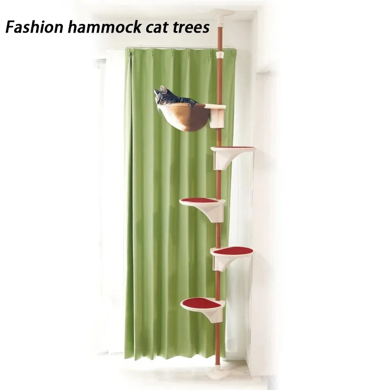 

Large Cat Tree Floor To Ceiling Simple Cats Tall Tree Post with Hammocks Cats Jumping Platform Toys Multi-level Pet Supplies