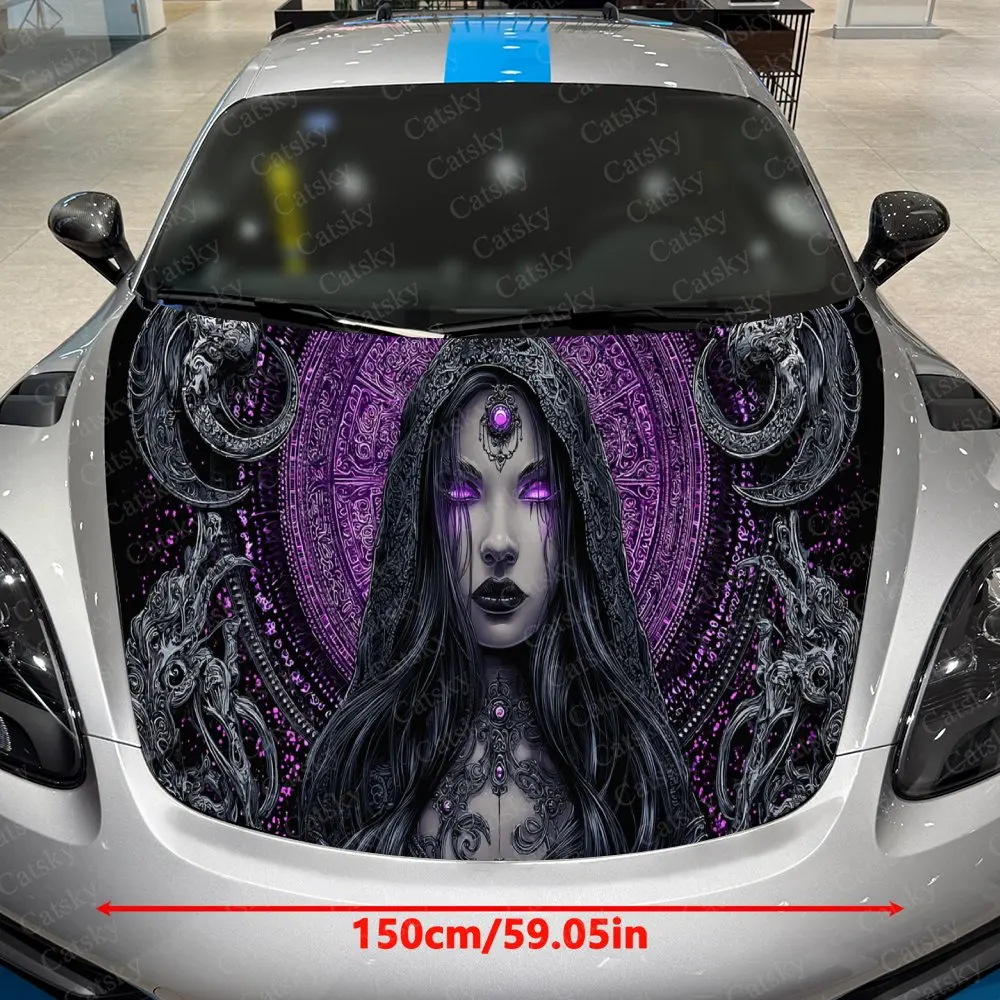 Dark Mystic Priestess Car Vinyl Wrap, PVC Waterproof Car Hood Sticker, Self-Adhesive Scratch-Resistant Stickers