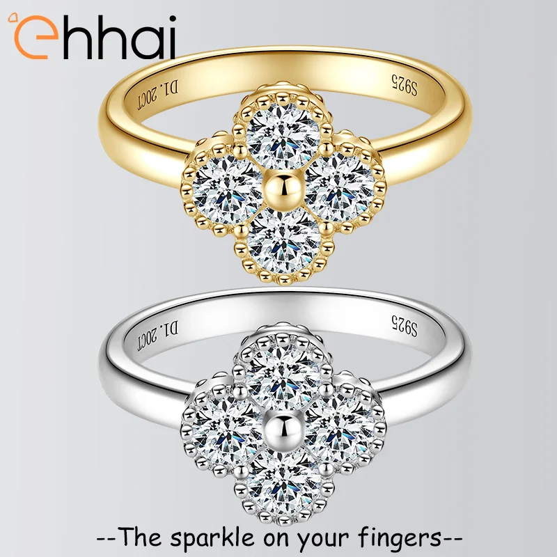 

Ehhai D VVS1 круглые обручальные кольца с цветком муассанита для женщин, стерлинговое серебро 925 пробы, обручальное кольцо с клевером на удачу, ювелирные изделия, подарки