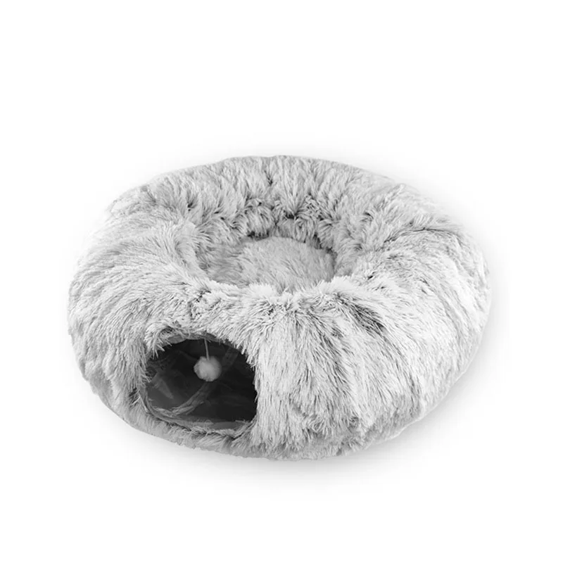 Plush Donut Pet Tunnel Bed Kennel Nest Cave Stuff Items Pet Supplies Cat Accessories House Kitten Training Toy