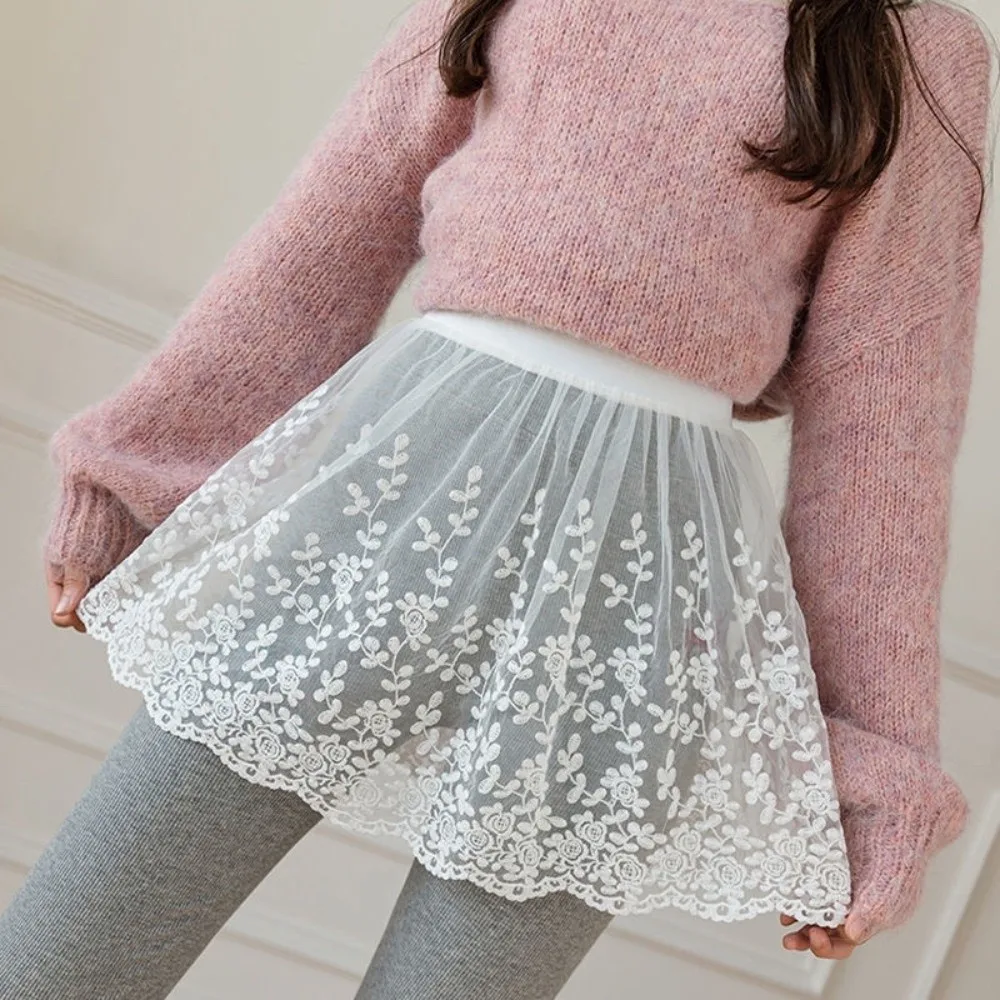 

Fashion Elastic Women Skirt Extender Lace Trim High Waist Lace Gauze Skirt Bohemian Flower Embroidery Mini Lace Skirt Summer