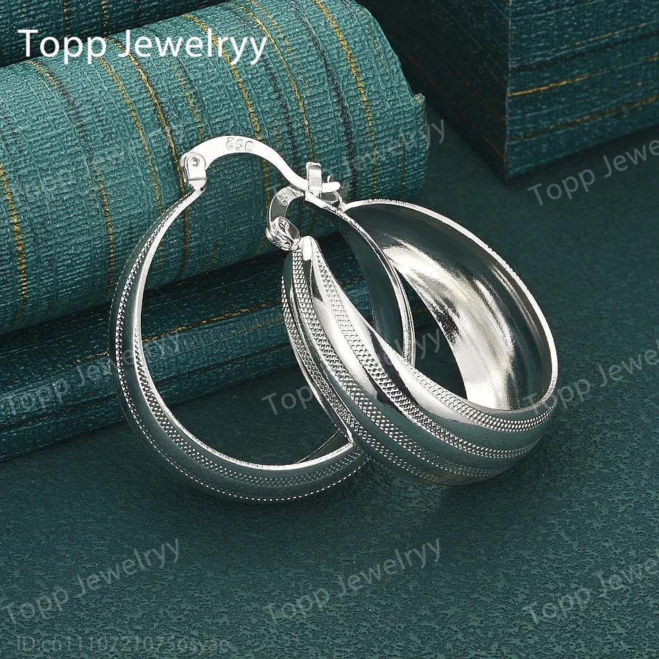 925 Sterling Silver 25MM Simple Thick Hoop Round Earrings Women's Fashion Charming Wedding Gift Jewelry
