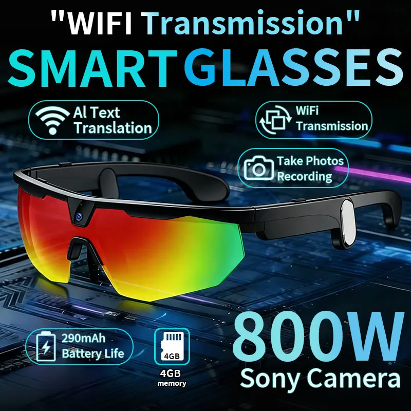 

LIGE New AI Smart Glasses AI Translation 8MP HD Camera 4K Shooting Image Bluetooth Call Recording Music 1200P Smart Sunglasses