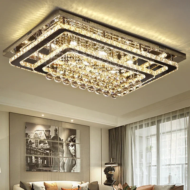 

Modern Luxury Crystal LED Chandelier For Living Room Bedroom Dining Room Kitchen Ceiling Lamp Silver Chrome Remote Control Light