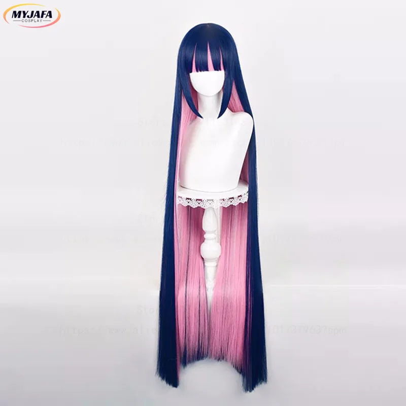 High Quality Anime Stocking Anarchy Cosplay Wig 100cm 120cm Long Blue Pink Heat Resistant Synthetic Hair Stocking Wigs +Wig Cap