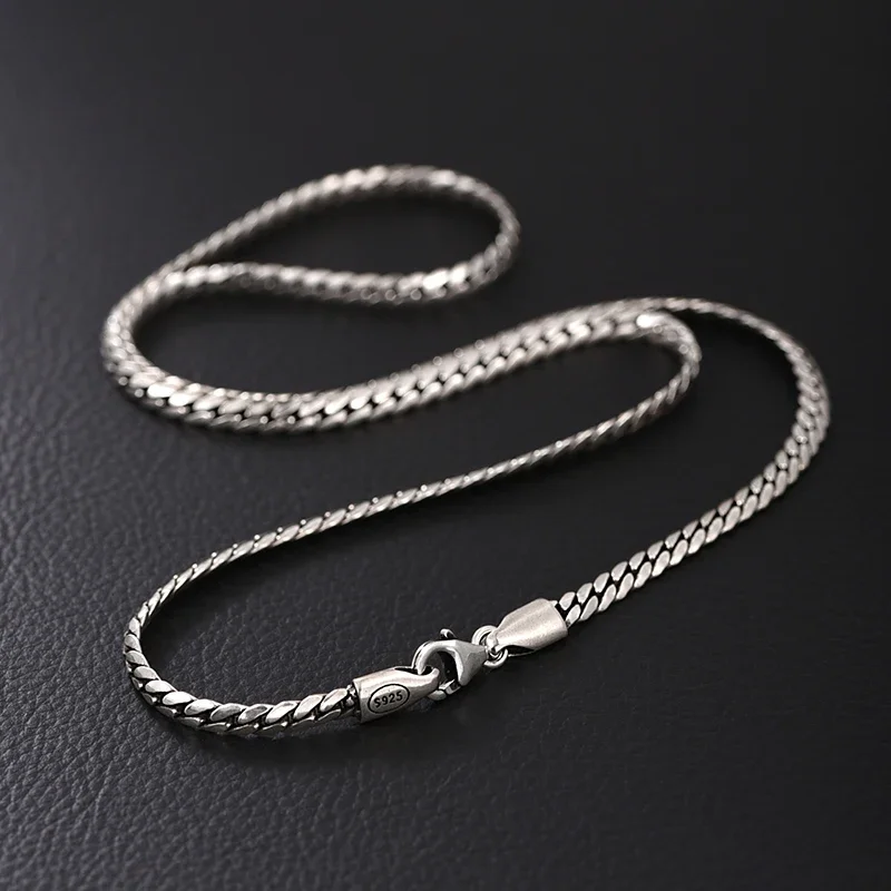 ZABRA 925 Silver Necklace Men's Snake Bone Chain Tide Brand Retro Thai Silver Ins Niche Design Jewelry