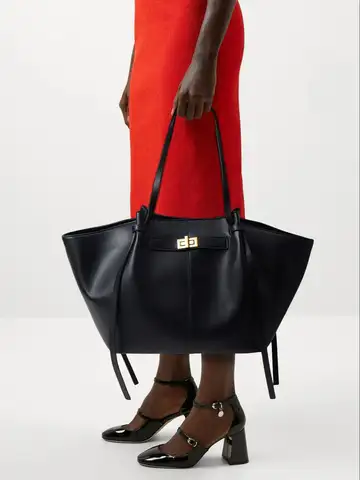 Fashion Large Capacity Trapeze Women Shoulder Bags Designer Metal Lock Handbags High-Quality Pu Leather Big Tote Commute Bag