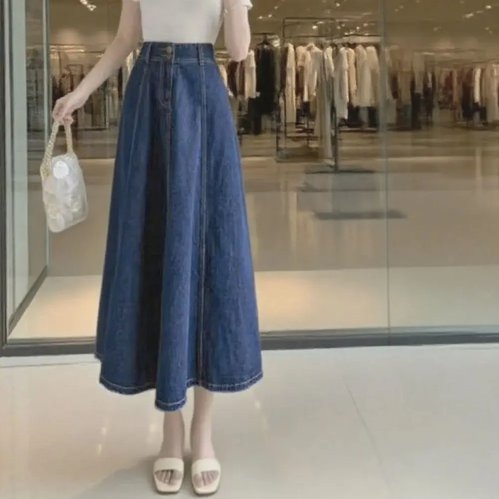 2025 Denim Skirt High Waist Ladies' A-line Large Umbrella Skirt High Waist Loose Korean Version Denim Skirt Half Body Skirts