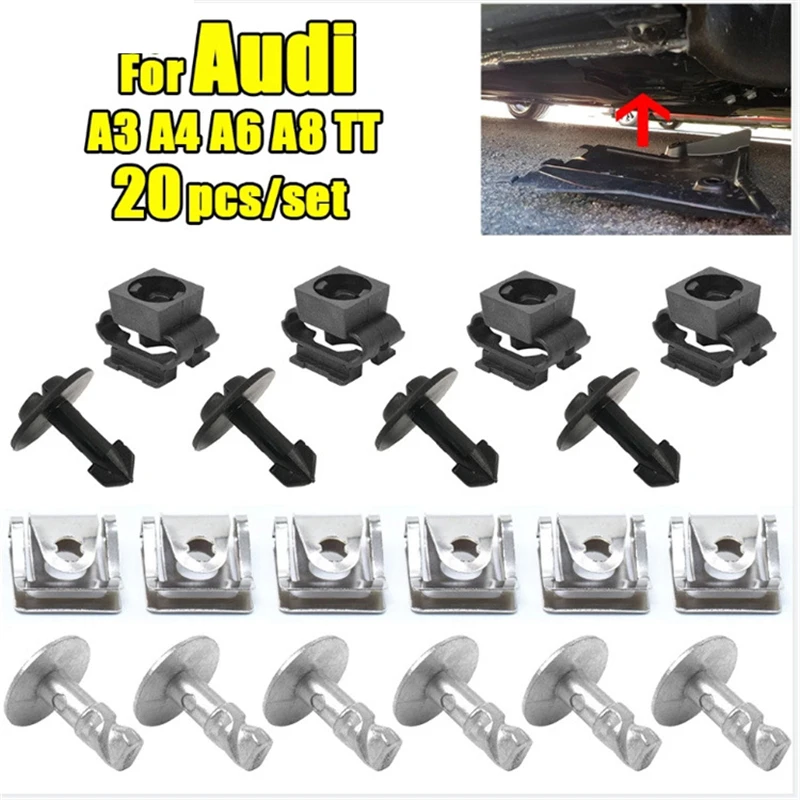 20PCS For Audi A4 A6 VW Passat B5 Under Engine Cover Undertray Fitting Clips Kit Metal Screw Kit 4A0805121A 4A0805163 8D0805121