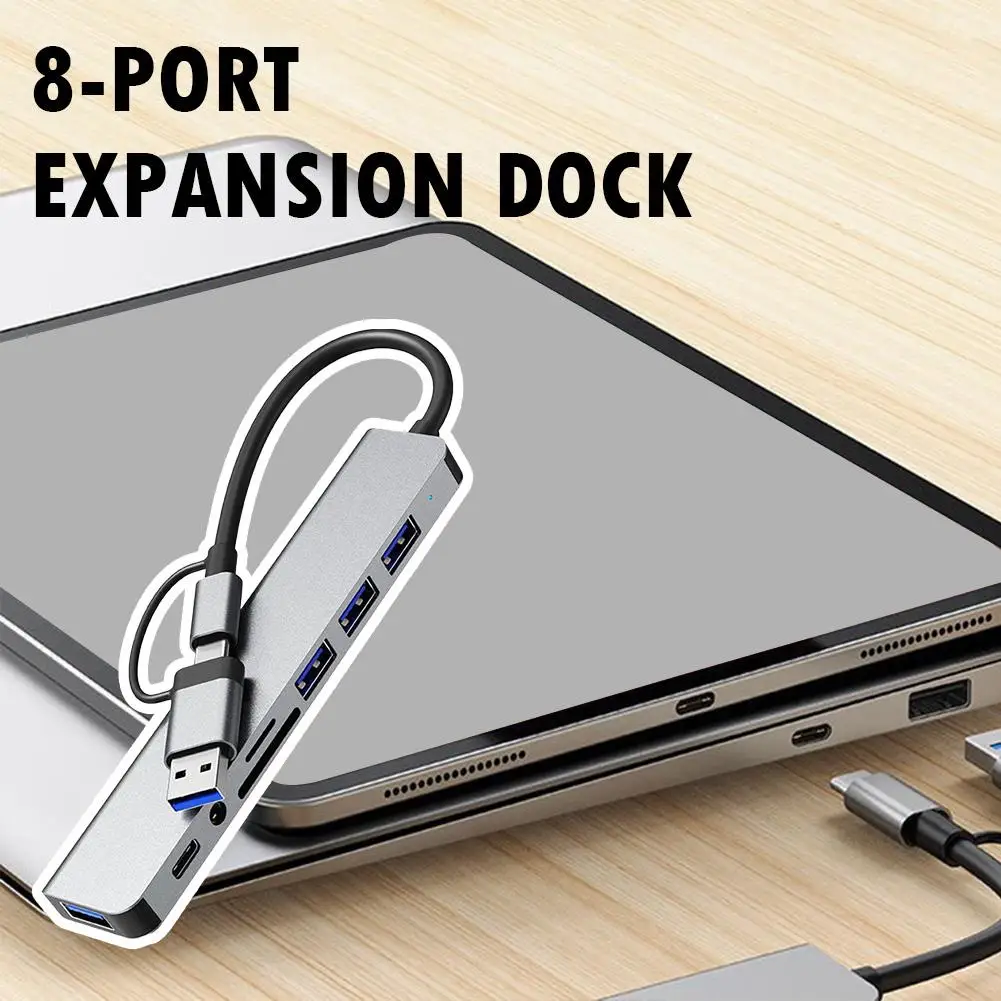 Usb Docking Station 8-in-1 Hub With Pd100w,sd/tf,audio3.5, For Laptops, Tablets And Phones C3j6