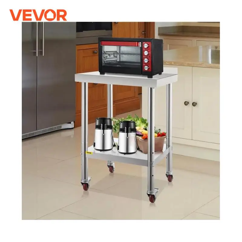 VEVOR Stainless Steel Prep Table 24 x 24 x 35 Inch440lbs Load Capacity Heavy Duty Metal Worktable 