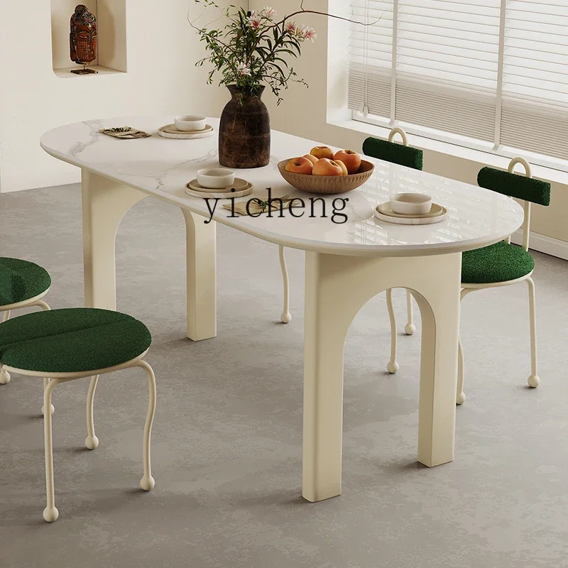 

TQH retro solid wood rock slab dining table and chair combination household small apartment creative simple modern cream