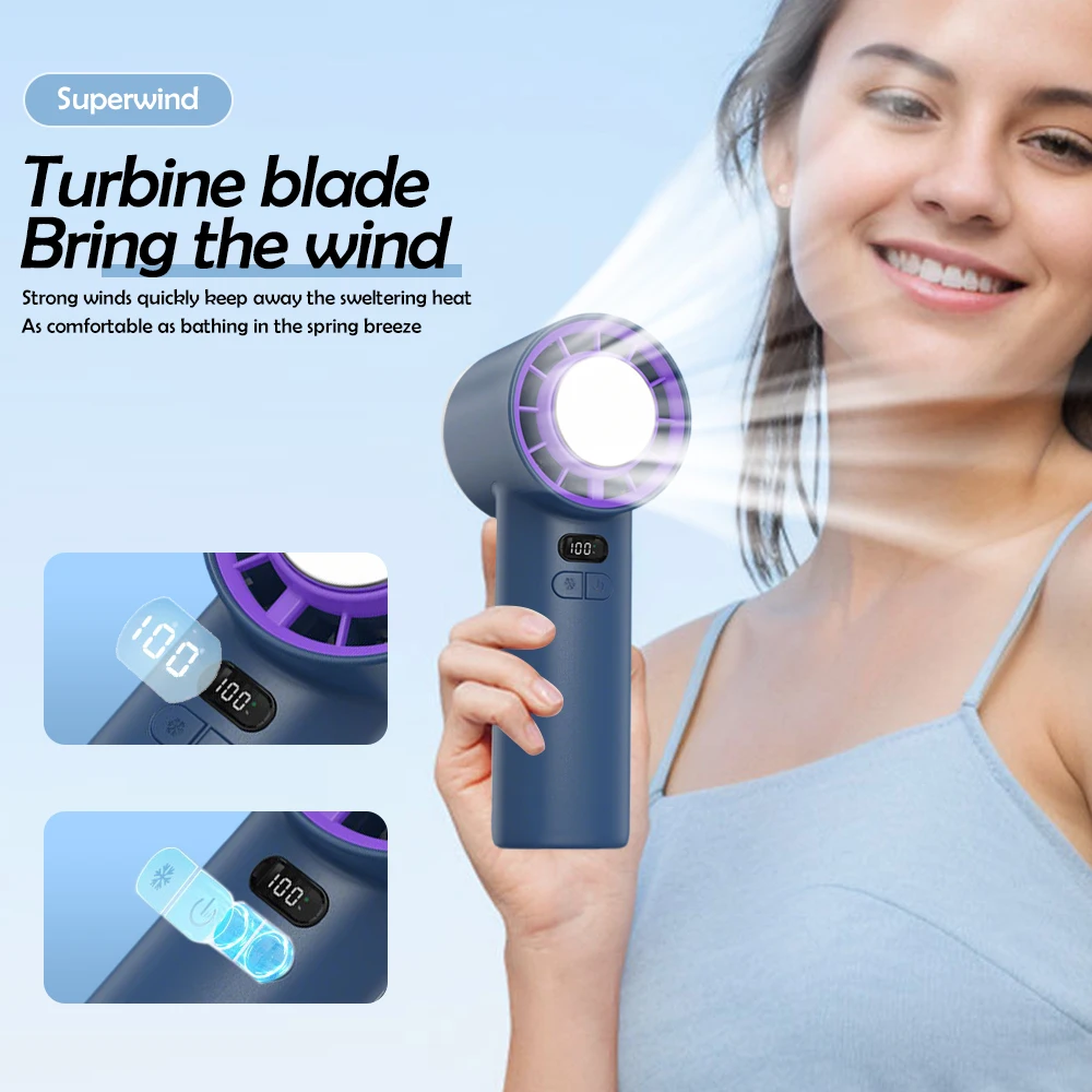 Handheld Portable Turbo Fan with Cooling Function Power Display 4000mAh Type-C Rechargeable Outdoor Cooling High-speed Mini Fan