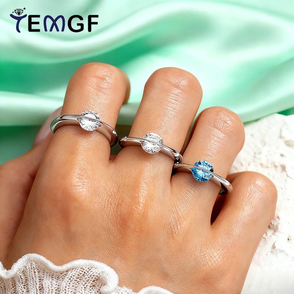 

TEMGF Zircon/Moissanite Ring for Women 6.5mm/7mm Rotatable Solitaire Diamond S925 Sterling Silver Wedding Band Fine Jewelry