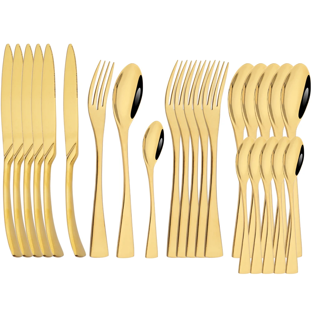 

24pcs Dinner Knife Tableware Set 304 Stainless Steel Cutlery Gold Dinnerware Set Kitchen Complete Fork Coffee Spoon Flatware Set