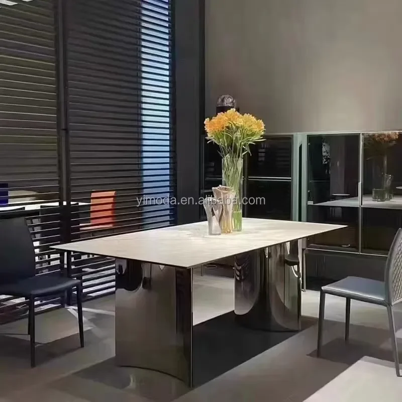 New Design Customized Rectangular 8 Seater Metal Stone Italian Modern Dinning Tables White Marble Dining Tables