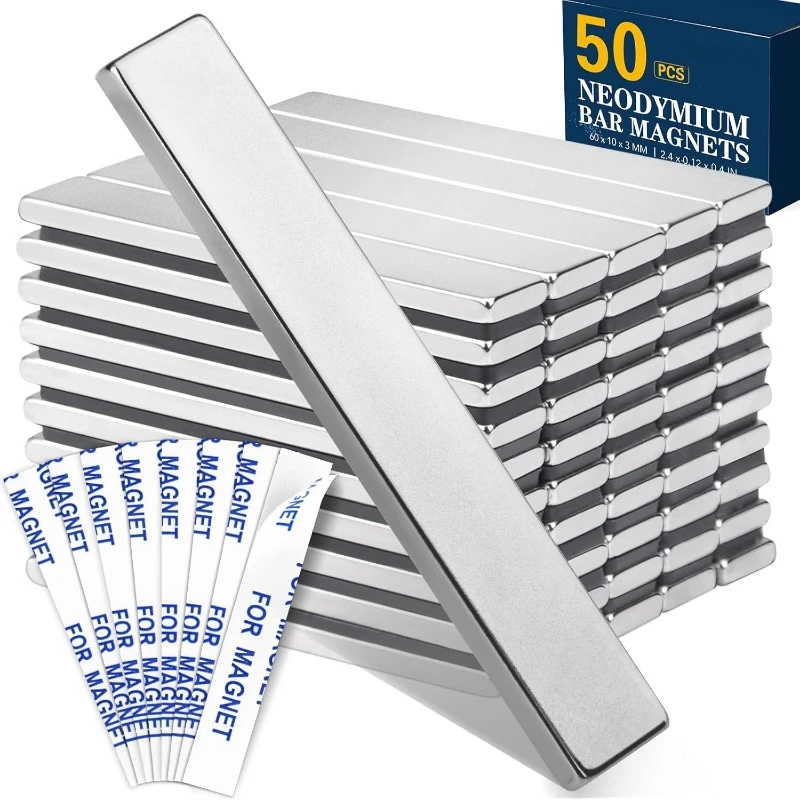 

50 Pack Neodymium Bar Magnets, Super Strong Magnets Heavy Duty with Double-Sided Adhesive