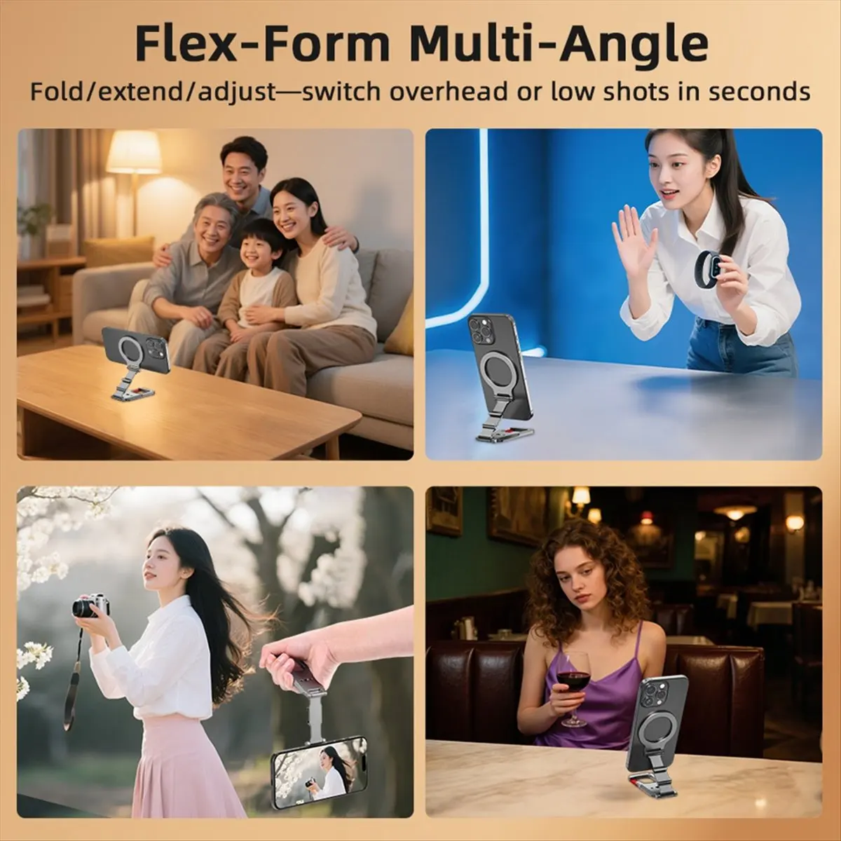 ☶❈＊♥AC753- Foldable Magnetic Phone Holder Desktop Cell Phone Stand for Smartphone Bracket