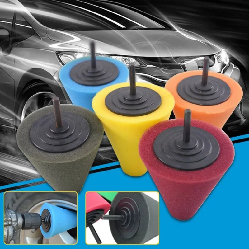 80MM Tire Polishing Sponge Car Wheel Used for Electric Drill Burnishing Ball Polishing Cone Set Car Hub Buffing Sponge Polishing