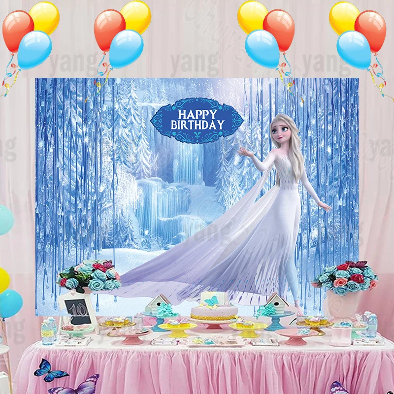 Disney Frozen Magic Princess Elsa Ice Forest Birthday Party Blue Glitter Backdrop Custom Decoration Photography Background