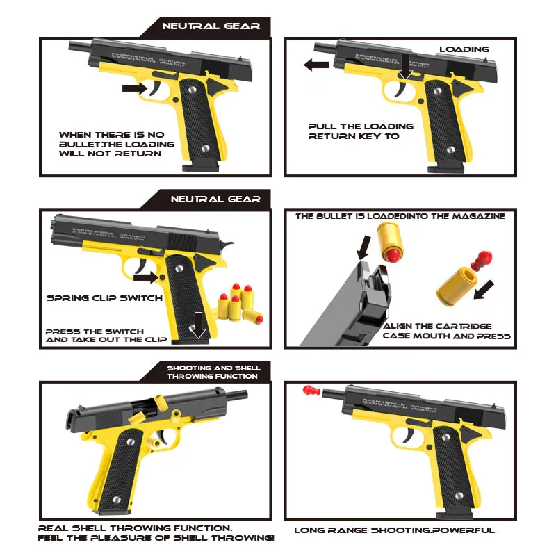 New.Automatic Colt 1911  Automatic Shell Soft Bullet Toy Gun Air Gunner Gun CS Shooting Weapon Boys Toy