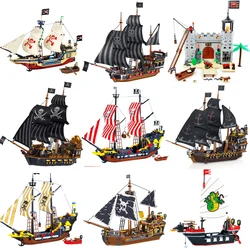 New Ideas Enlighten Big Black Pearl Pirate Ship Building Block Military Pirates Royal Guards Battle Castle Boat Model Bricks Toy