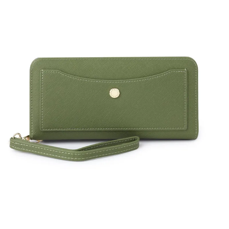 محافظ نسائية من جلد البولي يوريثان محفظة نسائية طويلة بلون واحد حقيبة جديدة بسحاب متعددة الألوان محفظة نسائية للعملات المعدنية Billetera Mujer