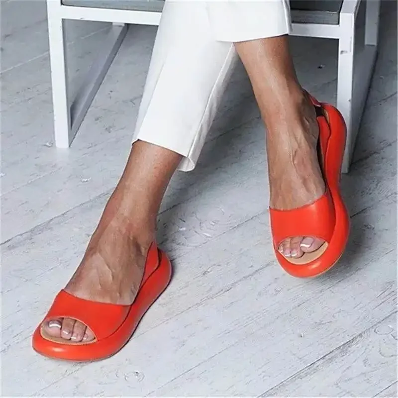 Women Flat Women's Sandals Woman Peep Toe Female Elegant Flat Shoes 2021 Ballet Flats Plus Size 42 43 Shoes Woman Orange White