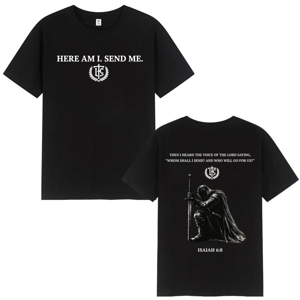 Here Am I Send Me Bible Verse T-shirt Men Women Gothic Vintage Short Sleeve T Shirts Summer Fashion Casual 100%cotton T-shirts