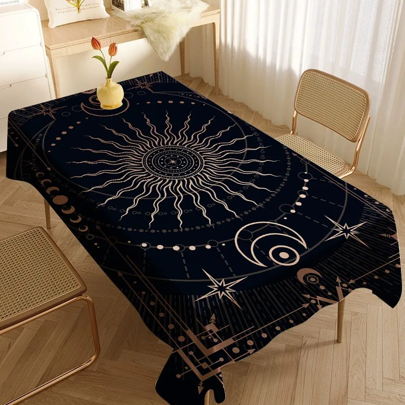 

Celestial Sun Moon Stars Tablecloth Mystic Astrology Zodiac Print Bohemian Table Cover for Home Dining Room Kitchen Party Decor