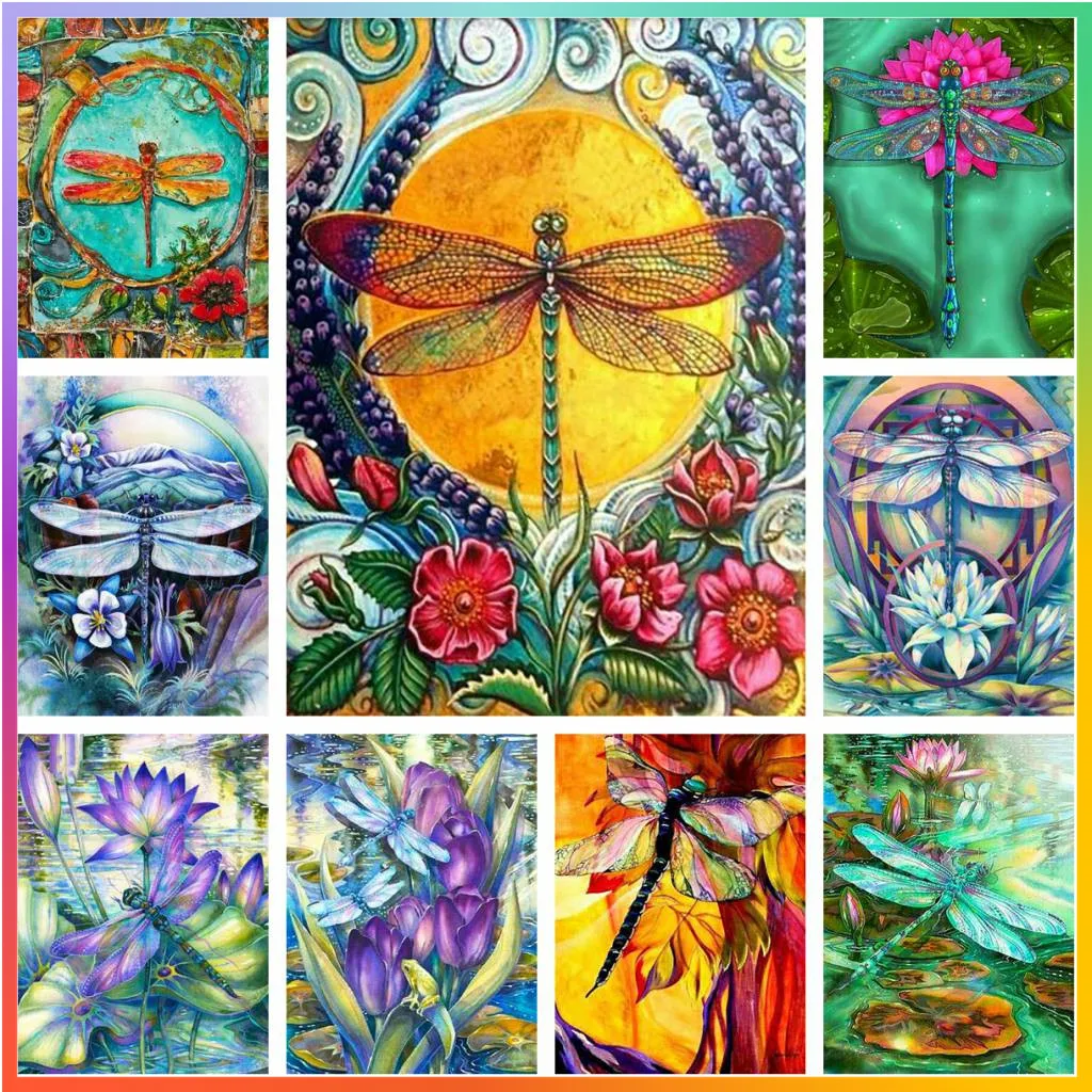 

Dragonfly Flower Landscape Diamond Painting Full Printed Embroidery 5D DIY Puzzle Cross Stitch Kit Mosaic Embroidery Home Decor