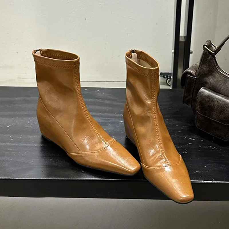 

Женские ботильоны на плоской подошве, кожаная обувь с острым носком, модные элегантные готические ботинки 2025 года, новые трендовые короткие ботинки Mujer Botas