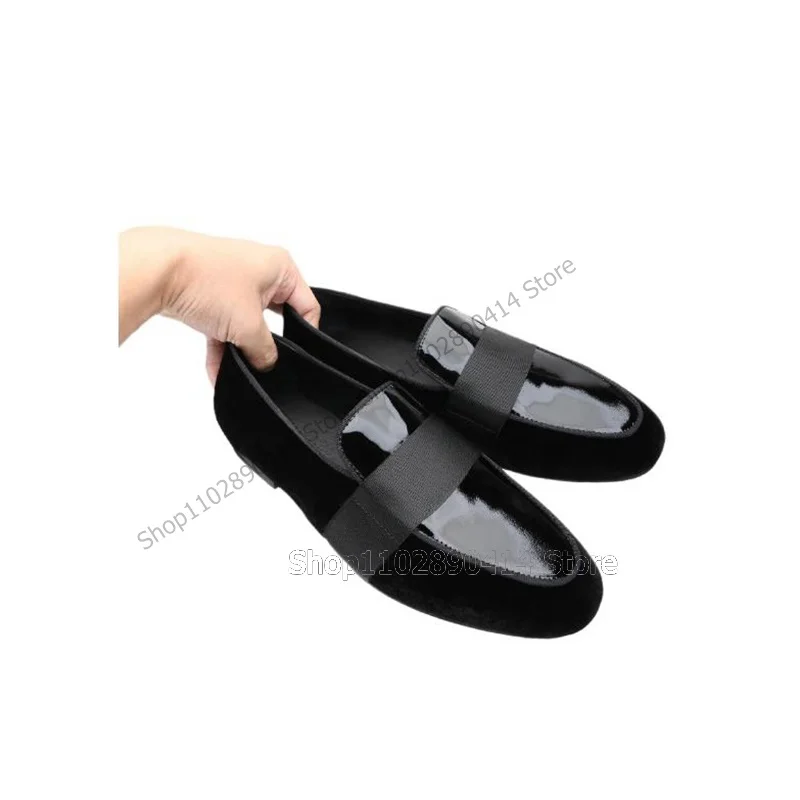 Homens Preto Riband Decor Patchwork Loafers, Deslizamento Em Sapatos, Sapatos Casuais, Feito À Mão, Festa, Banquete, Escritório, Vestido Masculino, Moda, Luxo