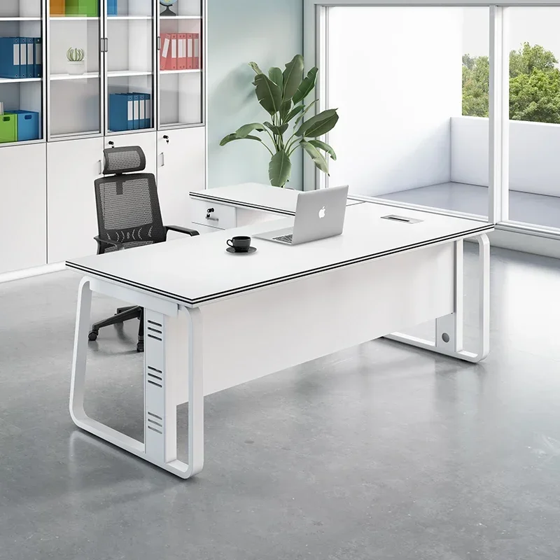 Simple modern boss table, manager table, office table and chair combination 1.4 meters single white computer desk
