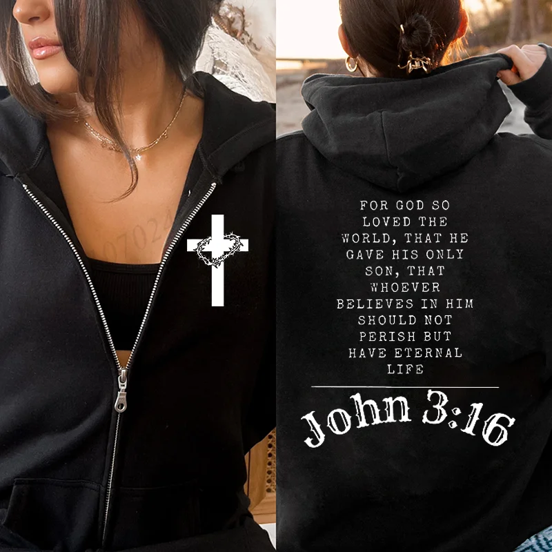 

Harajuku Aesthetic Christian Jesus Bible Verse Hoodie Zip Up Jackets Men's Women Vintage Hooded Sweatshirts Streetwear Y2K Tops