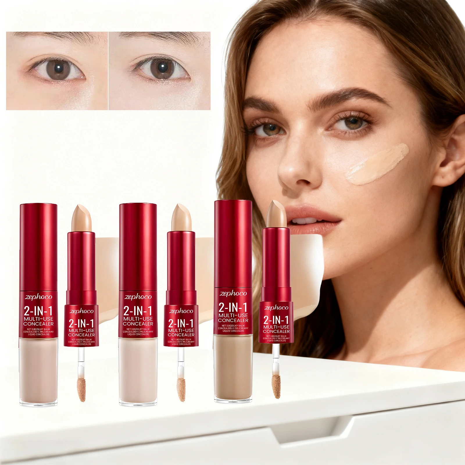 2 in 1 Concealer Foundation Full Coverage Cover Acne Scars Reduce Dullness Around Eyes Waterproof Sweat-Resistant Makeup