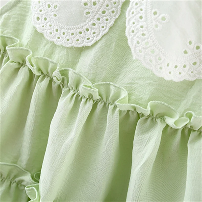 0-4 Y Children Summer Dress Lovely Doll collar Baby Clothing Solid Color Fashion Toddler Soft Dresses Sweet Girl Kids Daily Wear